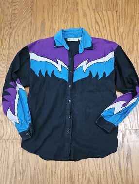 Vtg 90 Adobe Rose Women's Western Aztec Cowgirl Button Down Shirt Cotton Large